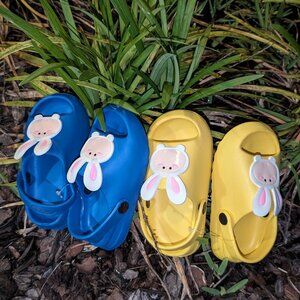 NWT Comfortable Unisex Kids Filp Flops Slides(Sizes:2.5 -12 Years) Yellow/D.Blue
